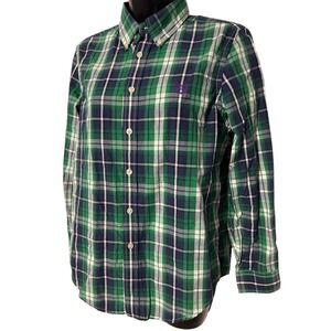 Chaps Kids Plaid Button Down Shirt - Green Blue White Boys - L (14/16)